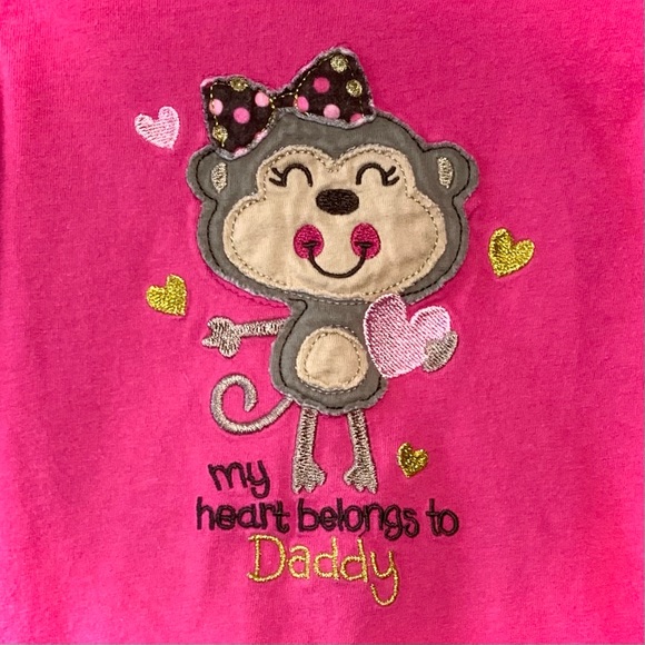 3 for $15 Jumping Beans Kids Pink Top Long Sleeve Shirt Monkey Gold Hearts Tee - Picture 3 of 9